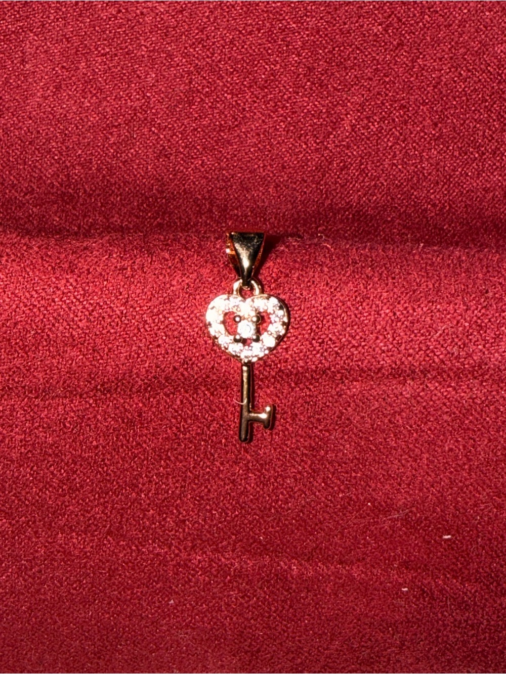 Crystal Heart Key Pendant  - Gold Tone